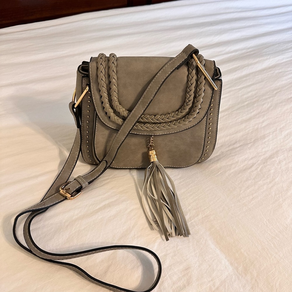 Tom Clovers Crossbody Bag for Women Vintage Tassel Saddle Shoulder. Gray